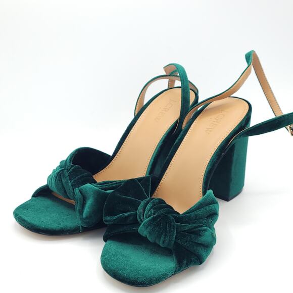 J. Crew green velvet knotted peep toe sandal block heel women's size 10 - Picture 4 of 11